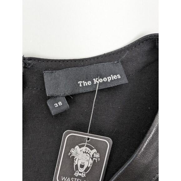 The Kooples Lamb Leather Trim Pleated Black A Line Deep V NWT Mini Dress 38 US 8 - Picture 10 of 10